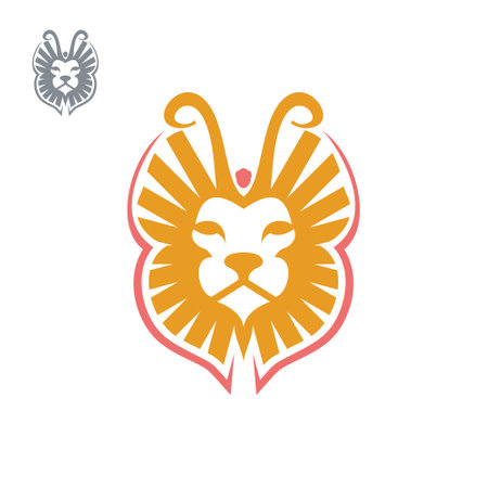 Lion head with butterfly concept design vector templateのイラスト素材