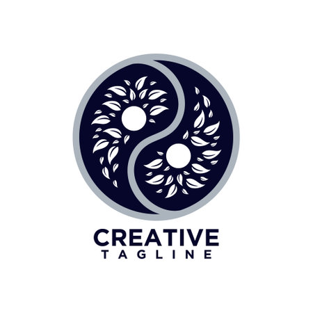 Yin yang symbol with leaf , design vector templateのイラスト素材