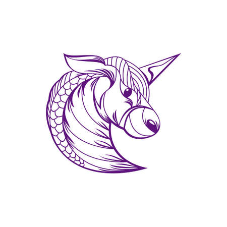 Unicorn with line art style design vectorのイラスト素材