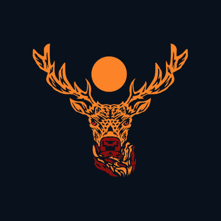 Deer head with silhouette style design vector templateのイラスト素材