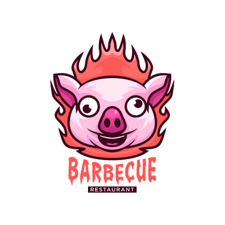 Pig head for BBQ restaurant logo design vectorのイラスト素材