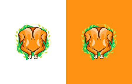 BBQ chicken with flat style design vectorのイラスト素材
