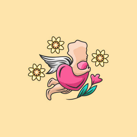 Angel with flower design vectorのイラスト素材