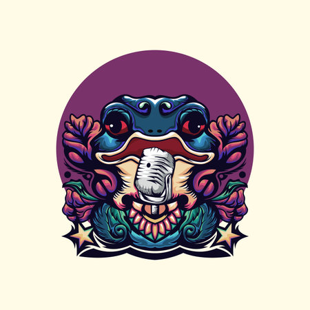 Illustration frog with mic design vectorのイラスト素材