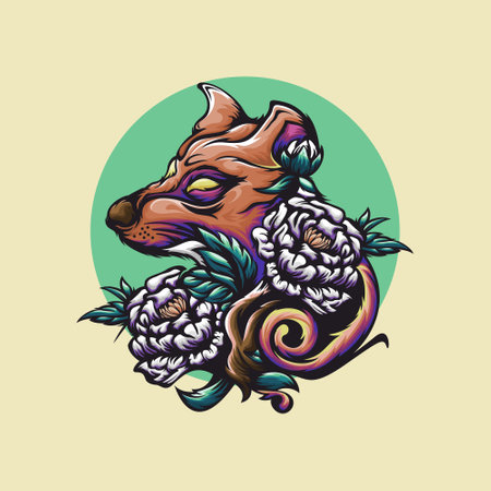 Illustration wolf with flowers design vectorのイラスト素材