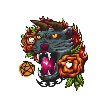 illustration demon with tiger concept designのイラスト素材