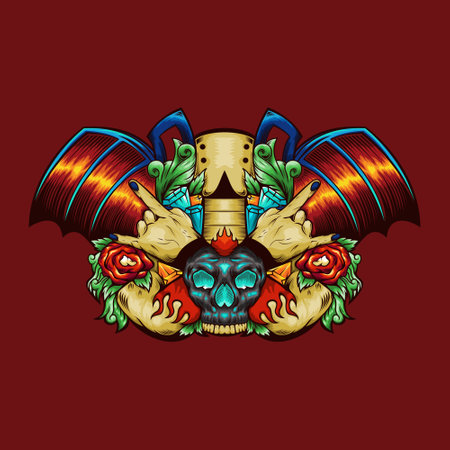 Skull with music concept designのイラスト素材