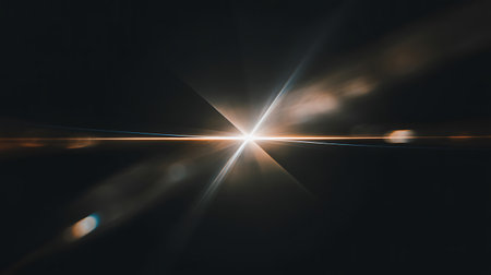 A captivating abstract image showcasing a brilliant light burst emanating from a central point The photograph emphasizes dynamic rays of light and subtle lens flare effects creating a visually stimulating and modern aesthetic The interplay of light and shadow adds depth and intrigue making it suitable for backgrounds design elements or conceptual representations of energy technology or innovation This image evokes feelings of brightness hope and futuristic possibilities making it perfect for conveying ideas related to progress enlightenment or creative solutionsの素材