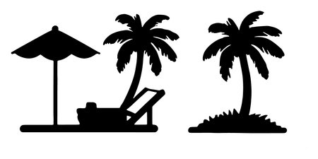 Black silhouette of palm trees and lounger on a white backgroundのイラスト素材