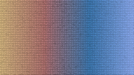 A textured background features a pattern of small roughly square tiles The pattern exhibits an interesting gradient effect with a transition in color from a warm orange and peach hue on the left gradually shifting towards cooler tones of blue on the right The tiled design provides a tactile visual texture adding depth and complexity to the image This makes it a versatile and suitable backdrop for various digital projects and creative endeavorsの写真素材