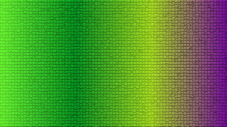 This image displays an abstract background featuring a mosaiclike pattern The design transitions through a spectrum of colors starting with vibrant green on the left fading into yellow in the middle and culminating in a rich purple on the right The texture adds depth and visual interest making it ideal for various creative projects and designs where a dynamic colorful and eyecatching backdrop is desired This pattern offers a unique blend of color and texture creating a visually engaging experience The mosaic design is slightly irregular adding to its artistic charmの写真素材