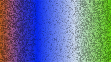 This is an abstract background featuring a gradient of colors transitioning from warm to cool tones The background has a textured pattern with small irregular shapes creating a mottled effect The left side showcases a blend of orange red and purple tones gradually shifting towards a vibrant blue in the center As the gradient continues it fades into a lighter grey before transitioning to a lively green on the right The textured pattern adds depth and visual interest to the background making it suitable for various creative projects and designsの写真素材