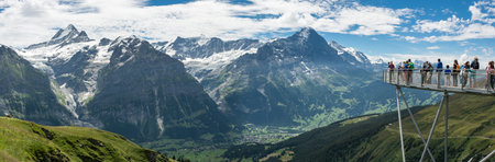 GRINDELWALD, SWITZERLAND - JULY, 2017 - Nice views on Bernese Alps from viewing platform at the end ofのeditorial素材