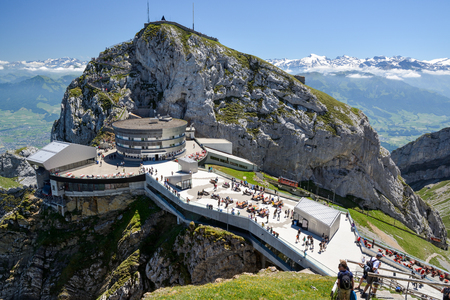 LUZERN, SWITZERLAND - JUNE 2017 - Busy day on Mount Pilatus near Luzern during beautiful sunny dayのeditorial素材