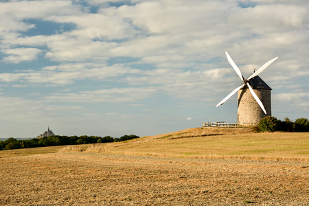 Moulin de Moidrey windmill near Le Mont-Saint Michelの写真素材