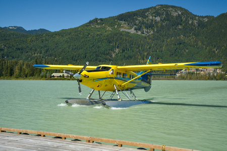 WHISTLER, CANADA - SEPTEMBER 2013 - Hydroplane returning back from sightseeing trip over the Canadian mountainsのeditorial素材
