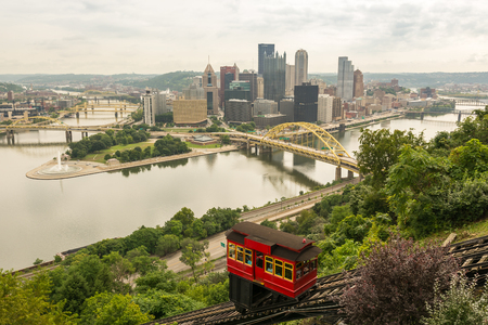 PITTSBURGH, USA - AUGUST 15, 2016: Tourists transporting via Duquesne incline to top of Mount Washington in Pittsburgh in August 2016のeditorial素材
