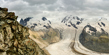 Monte Rosa summit with highest peak of Switzerland Dufourspitz as seen from Gornergrat in Switzerlandの写真素材