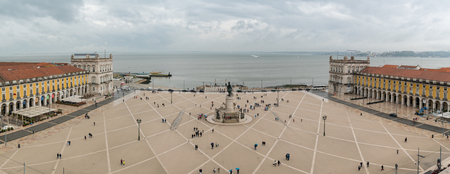 LISBON, PORTUGAL - APRIL 21, 2018: Aerial view on Commerce square in Lisbon, Portugal during rainy day in April 2018のeditorial素材