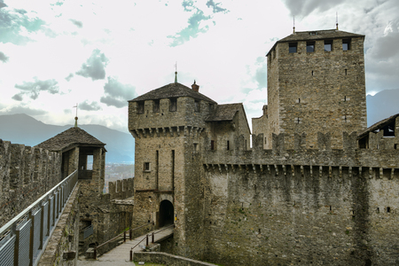 Medieval castle Montebello in Bellinzona in canton of Ticino, Switzerlandのeditorial素材
