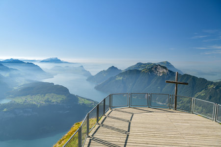 Viewing platform on top of Fronalpstock peak close to Stoos village in Switzerland