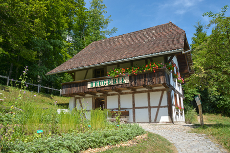Ballenberg, Switzerland - July 12, 2015: Old traditional drugstore in open air museum in Ballenberg, Switzerland during hot summer 2015のeditorial素材