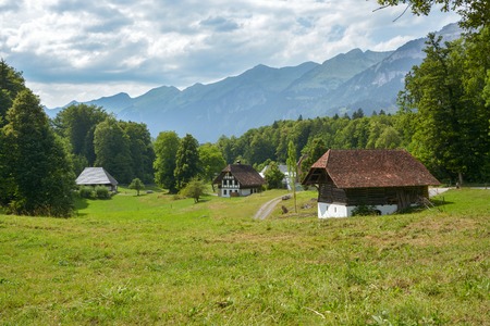 Ballenberg, Switzerland - July 12, 2015: Old historic rural houes in open air museum in Ballenberg in Central Switzerland during hot summer day 2015のeditorial素材