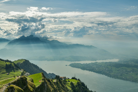 Rigi Kulm, Switzerland - September 22, 2019: Tourist enjoying their time on top of Mount Rigi in Switzerland during September 2019のeditorial素材