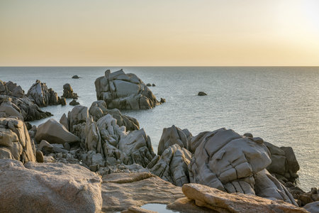 Beautiful sunset above cliffs in Capo Testa in Sardinia, Italy