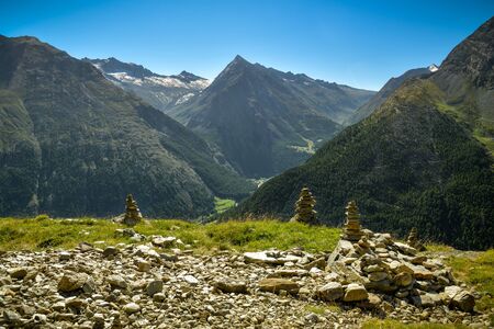 View on beautiful Saas valley as seen from Hannig located above the Saas-Fee village in Switzerlandの写真素材