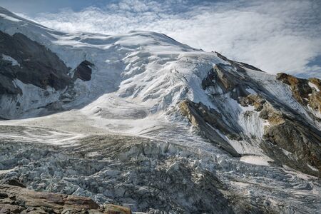View on Trift glacier from Hohsaas close to Saas-Grund in canton of Valais, Switzerlandの写真素材