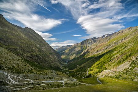 View on Saas Valley close to Saas-Fee village in southern part of Switzerlandの写真素材