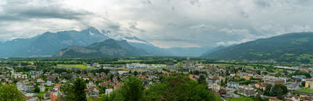 Sargans, Switzerland - June 20, 2019: Panoramic view on Sargans in Switzerland during cloudy day in June 2019のeditorial素材