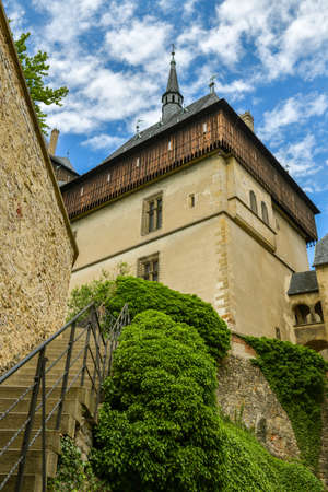 Karlstejn, Czech Republic - June 21, 2019: Stairs leading to Karlstejn castle in Karlstejn, Czech Republic during June 2019のeditorial素材