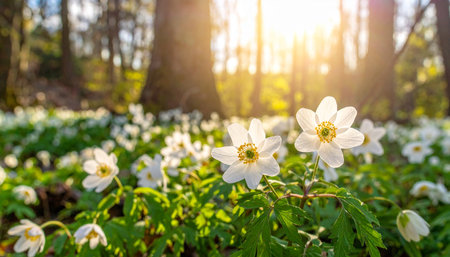 White wood anemone flowers in the forest. Springtime.の素材