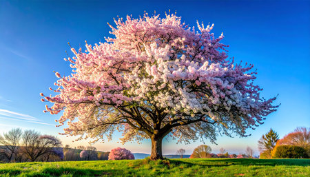 Beautiful blooming tree in spring time. Springtime landscape.の素材