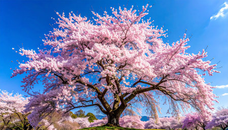 Cherry blossoms in full bloom in the park, Tokyo, Japanの素材