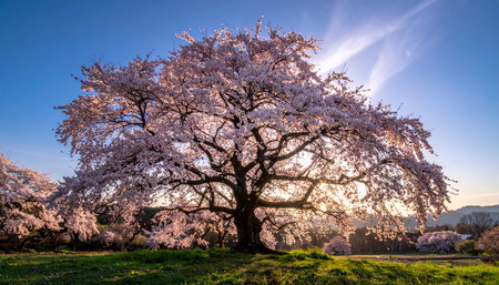 Cherry blossoms in full bloom in the early spring, Japanの素材