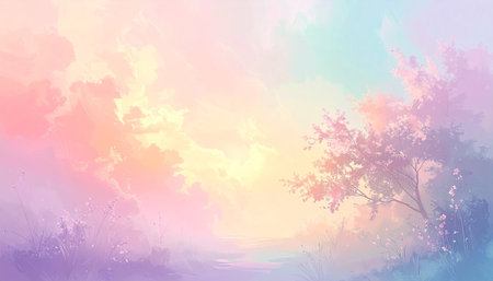 Beautiful nature background with watercolor and pastel colors. Vector illustration.の素材
