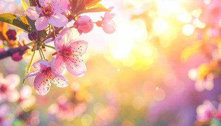 Spring blossom background with bokeh effect. Beautiful nature scene.の素材