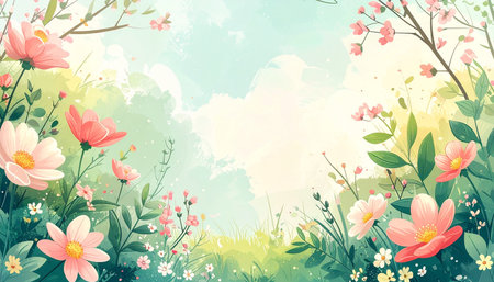 Spring background with flowers and grass. Vector illustration. Eps 10.の素材