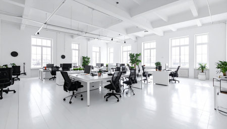 modern office with white walls and floor, 3d rendering mock upの素材