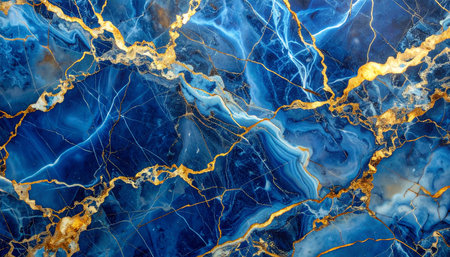 Blue marble patterned texture background. Marbling artwork for design.の素材