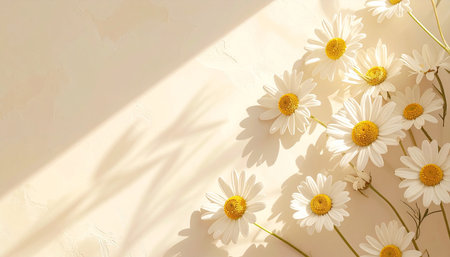 White daisies on a beige background. Copy space.の素材
