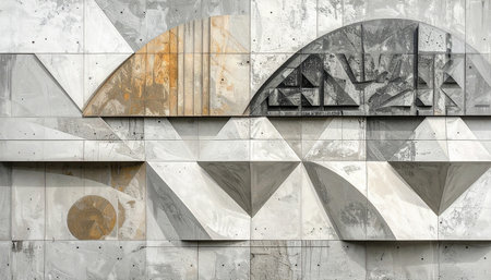 Detail of the wall of a building with a pattern of geometric shapesの素材