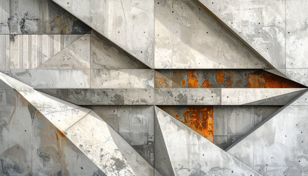 Concrete wall background with geometric shapes. 3d render illustration.の素材