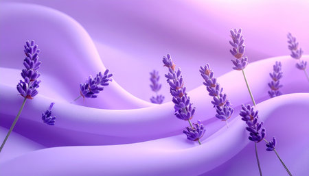 Lavender flowers on purple background. 3d render illustration.の素材