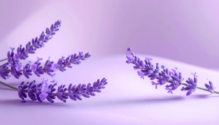 Lavender flowers on a purple background. Place for text.の素材