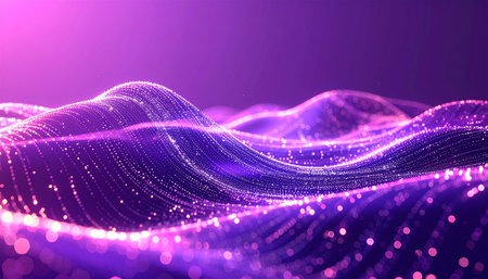 3d rendering of glowing particles in empty space. Futuristic background with depth of field and bokeh effect. 3d renderの素材