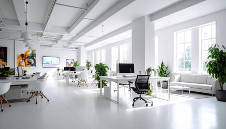 Modern white office interior design. 3d rendering, 3d illustration.の素材